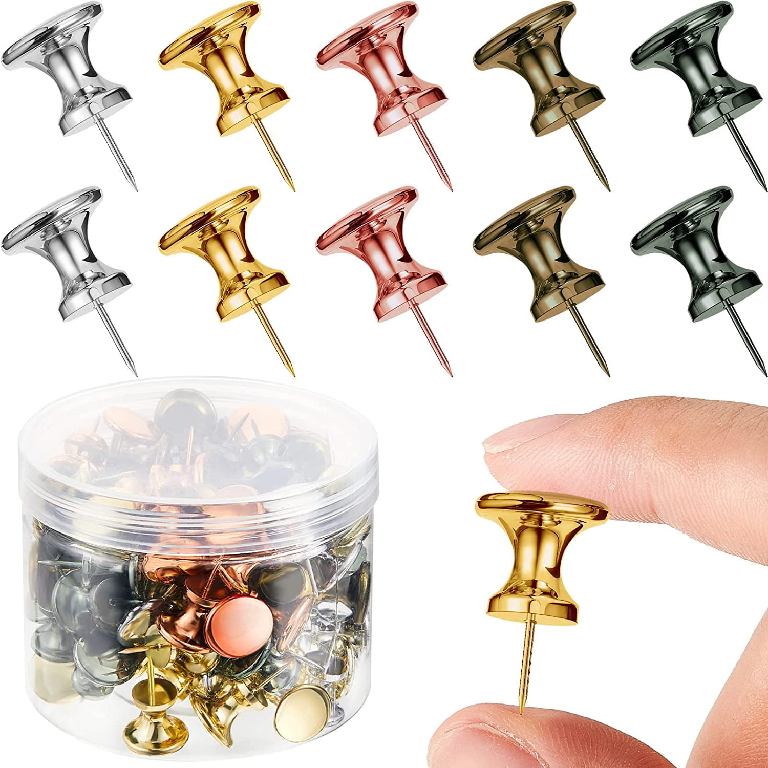 100 Pieces Jumbo Giant Large Push Pins 1 Inch Standard Thumb Tacks Steel  Point and Plastic Head Push Pins for Cork Board (Gold, Silver, Bronze, Rose