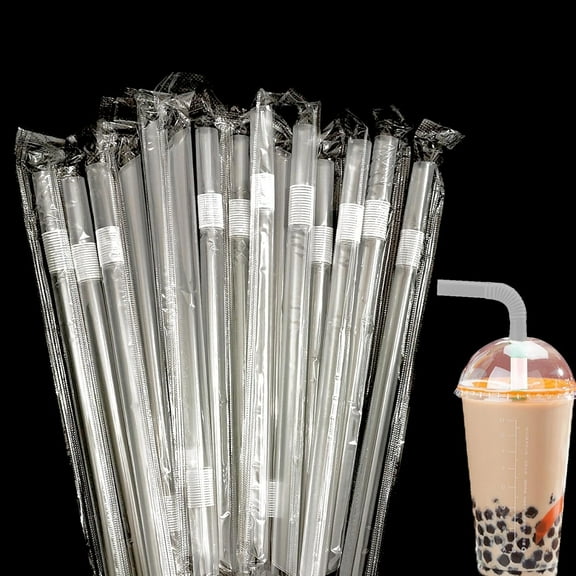 100 Pieces Jumbo Plastic Drinking Straws Individually Wrapped Clear Plastic Straws Flexible Smoothie Straws Disposable Bendy Straws Jumbo Boba Straws 9.1" Long and 0.43'' Diameter, BPA-Free