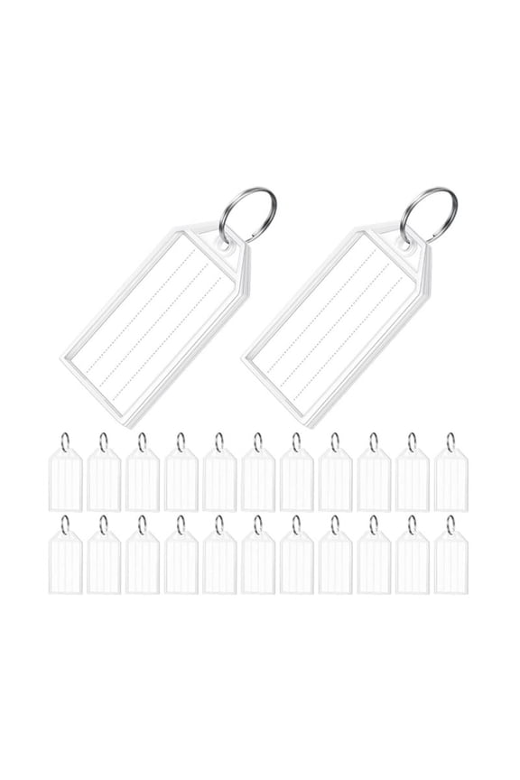 100 Pieces Key Tags 2 Inch Plastic Key Chain Tags with Ruled Blank Transparent Covers and Item Identifiers,100 * signage,White