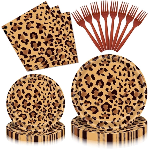 100 Pieces Leopard Print Party Tableware Set – Cheetah Animal Print Plates, Napkins and Forks, Disposable Dinnerware for Safari Jungle Birthday and Baby Shower Party Supplies