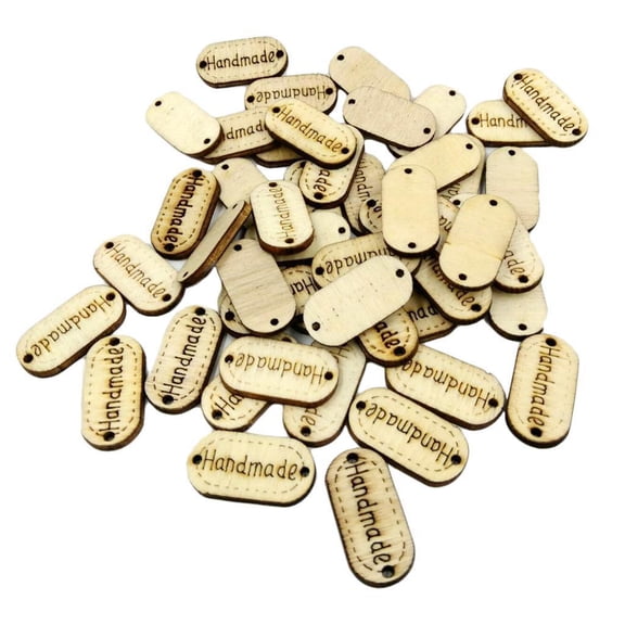 100 Pieces Lots Bulk Handmade Tag Label Wooden Buttons Oval Wood Handmade Tags Button with 2 Holes for Crafts Sewing Clothing Decoration Cardmaking
