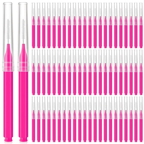 100 Pieces Micro Eyebrow Brush with Cap Brow Lamination Brush Eyebrow Spoolie Brush Eyelash Brush Multifunctional Micro Spooly Lash Comb for Eyelash and Eyebrow Extensions Tool (Pink, Purple)