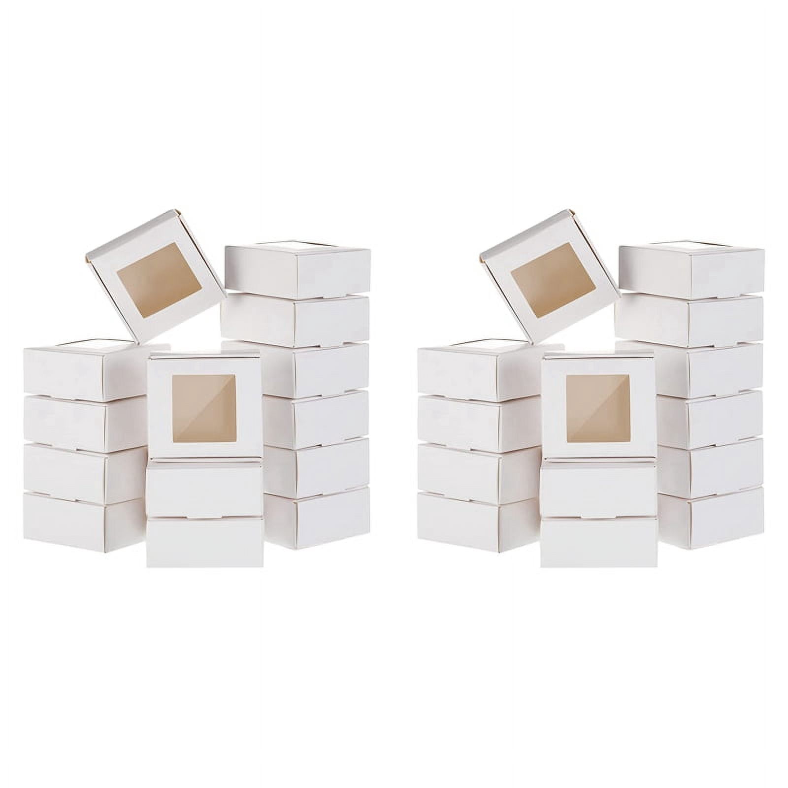 100 Pieces Mini Kraft Paper Box with Window Present Packaging Box Treat ...