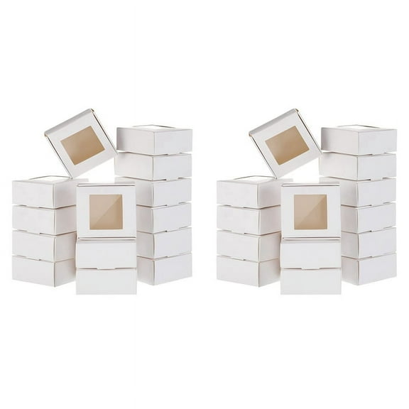100 Pieces Mini Kraft Paper Box with Window Present Packaging Box Treat Box for Homemade Soap Treat Bakery Candy (White)