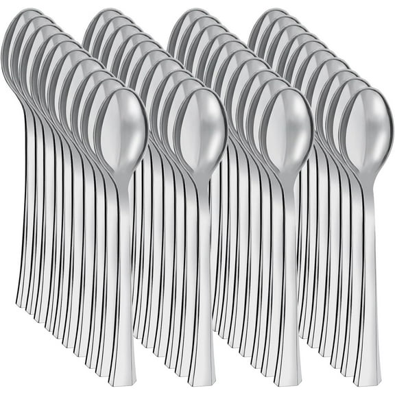100 Pieces Mini Plastic Spoons,4.5 Inches Mini Dessert Spoons,Silver Plastic Mini Spoons,Disposable Mini Plastic Tasting Forks,Mini Appetizer Forks for Coffee Desserts,Cake