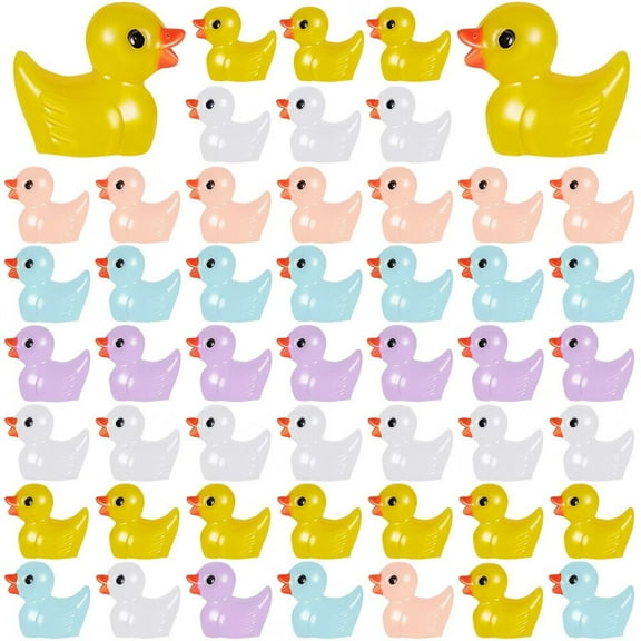 100 Pieces Mini Resin Duck Charms Miniature Figures Tiny Duck Ornament Micro Garden Landscape Aquarium Dollhouse Decor for Christmas Accessories(Yellow,White,Purple,Pink,Blue)
