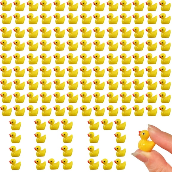 100 Pieces Mini Resin Duck, Yellow Tiny Ducks Miniature Figures for Dollhouse Garden Landscape Decor Accessories