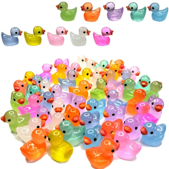 100 Pieces Mini Resin Ducks Luminous Tiny Ducks Miniature Duck Glow in The Dark Duck Micro Garden Landscape Potted Plants Decoration Aquarium Dollhouse Ornament for Family Crafts Decor