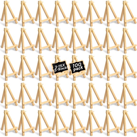 100 Pieces Mini Wood Easel Stands Small Wooden Canvas Easels Display Art Craft Tripod Painting Tabletop Holder for Artist Crafts, Business Cards, Photos, Gift(6 Inch)