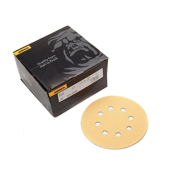 100 Pieces Mirka 23-320-080 Bulldog Gold 5" 8-hole PSA Vacuum Sanding Discs, 80 Grit