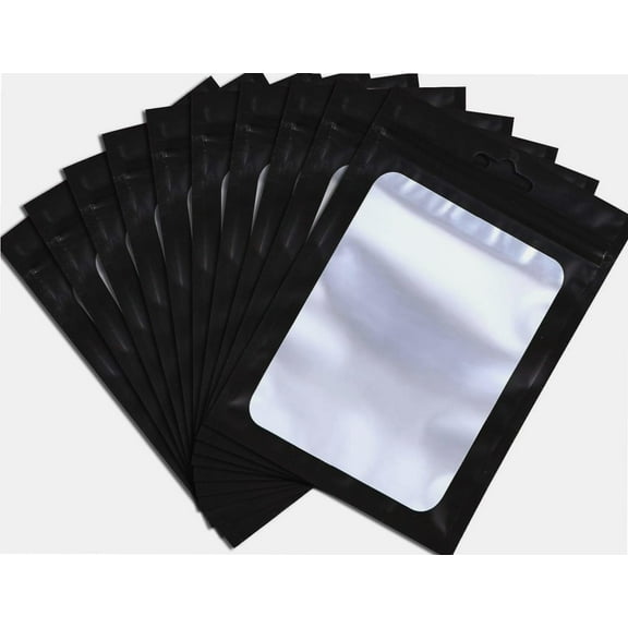 100 Pieces Mylar Bags, Resealable Smell Proof Bags with Ziplock and Clear Window, Aluminum Foil Pouch Bag for Candy Food Lip Gloss Packaging |flat|cute| (Black, 4 x 5.78 Inch)