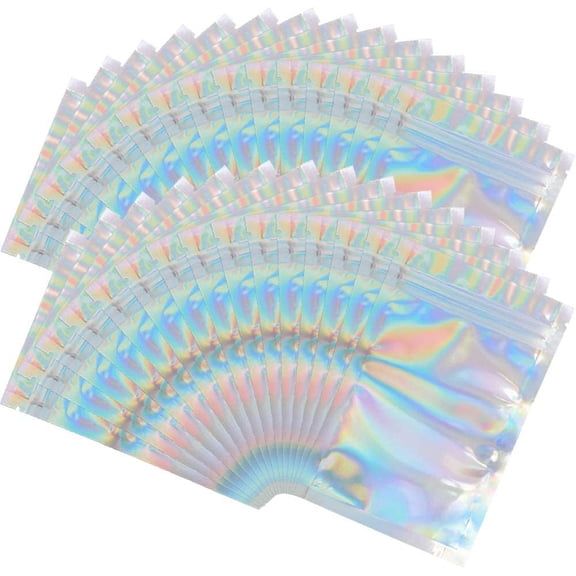100 Pieces Mylar Holographic Resealable Bags - 4 x 6" Smell Proof Bags, Foil Pouch for Party Favor Food Storage (Holographic Color, 4 x 6 Inch)