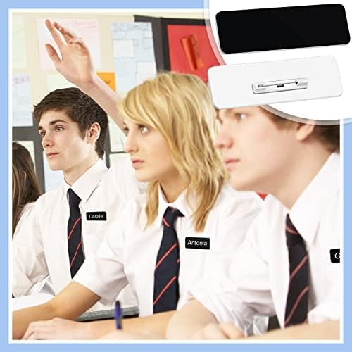 100 Pieces Name Tags with Pins 1 x 3 Inches Blank Name Tags Reusable ID Badge Holders with Clip for Office Workers Students Employee Custom(Black)