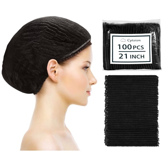 100 Pieces Non-Woven Hair Nets,Disposable Bouffant Caps,20 Inch Elastic Head Cover,Black Disposable Hair Nets,Hair Net for Food Service,Beauty Salon Cosmetics Spa Men & Women(Black)