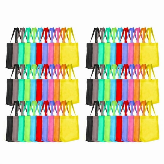 100 Pieces Non Woven Reusable Bags Multi Color Tote Gift Colored Blank Bulk Fabric Grocery