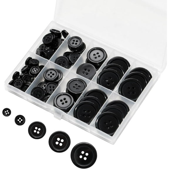 100 Pieces Of Black Button Craftsmanship 5 Sizes Mixed Circular Sewing Button Clothes Suitable For Diy Crafts Outerwear Shirt Pants Shorts