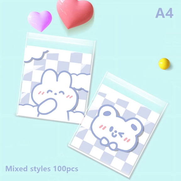 100 Pieces Of Cute Bear And Rabbit Printed Ziplock Bags Cute Cartoon Gift Bags