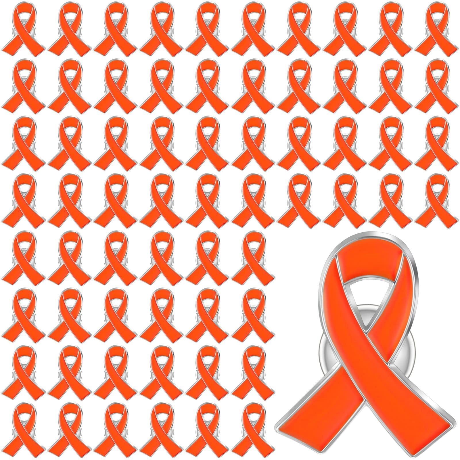 60 Pieces Orange Awareness Ribbon Pin Jewelry Brooch Leukemia Multiple ...
