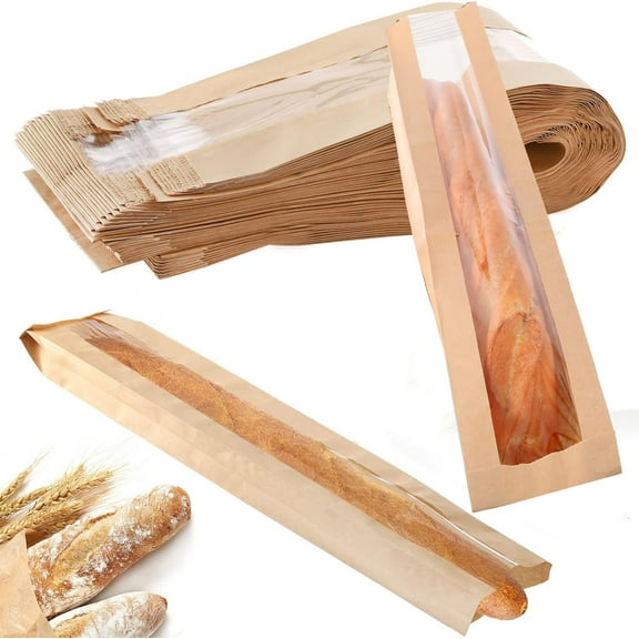 100 Pieces Paper Bread Bag,Happon Homemade Bread Bags Paper Bread Storage Bags Disposable Long Bread Cookie Packaging for Bakery,Food Baking,13.8*4.33*1.57inch (Brown)