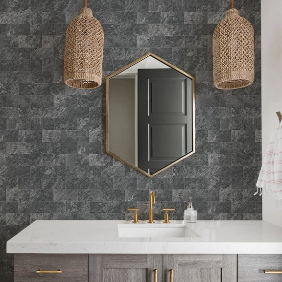 100 Pieces Peel and Stick Backsplash Tiles, 3" x 6" PVC Subway Tile, Black Slate Stick on Backsplash Tiles for Kitchen/Bathroom/Fireplace/Laundry/Camper