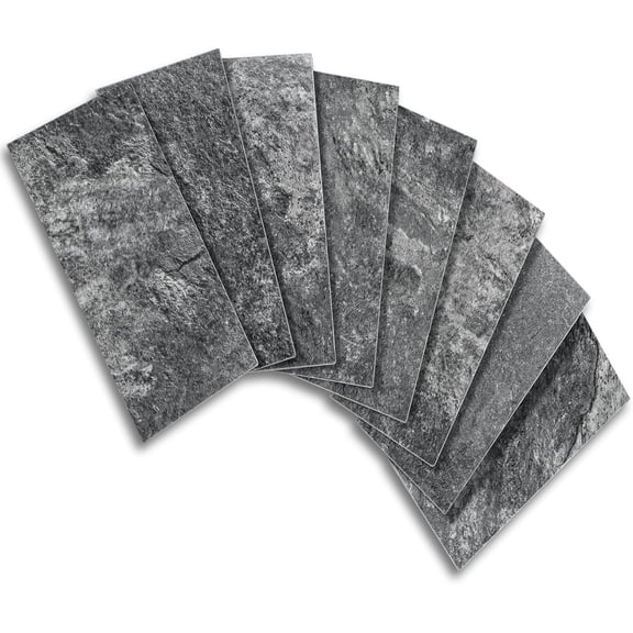 100 Pieces Peel and Stick Backsplash Tiles, 3" x 6" PVC Subway Tile, Black Slate Stick on Backsplash Tiles for Kitchen/Bathroom/Fireplace/Laundry/Camper