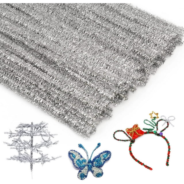 100 Pieces Pipe Cleaners Chenille Stem, Glitter Silver Craft Pipe