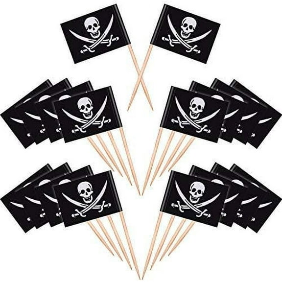 100 Pieces Pirate Cocktail Toothpicks Flags Cake Toppers for Food, Appetizer, Cocktail, Cupcake Decoration for Kids Halloween Birthday Party Decorations (100)