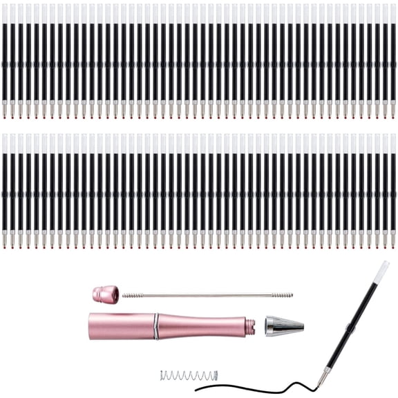 Plastic Beadable Pen Refills, 100 Pieces, 2.44 Inch / 6.2 cm, Black Ink Smooth Writing Refills for Bead Pens, DIY Pen Gift Set