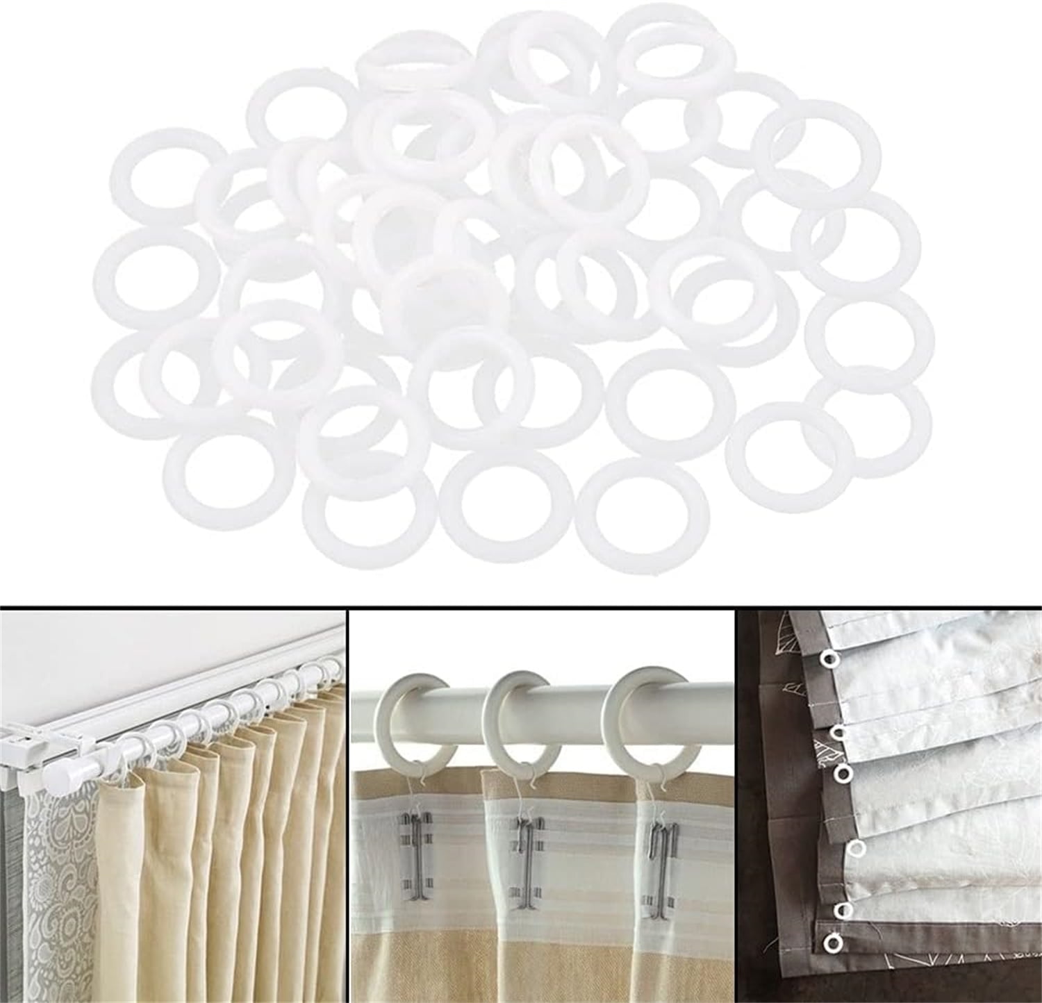 100 Pieces Plastic Curtain Rod Rings,Roman Blind Curtain Rings,0.51x0 ...