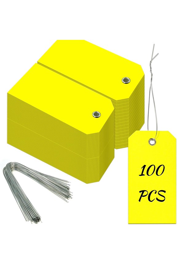 100 Pieces Plastic Shipping Tags with Reinforced Wire Blank Heavy Duty Shipping Waterproof Equipment Moving Tags for Luggage Auto Parts Garage Inventory (Yellow, 2.36 x 4.7)