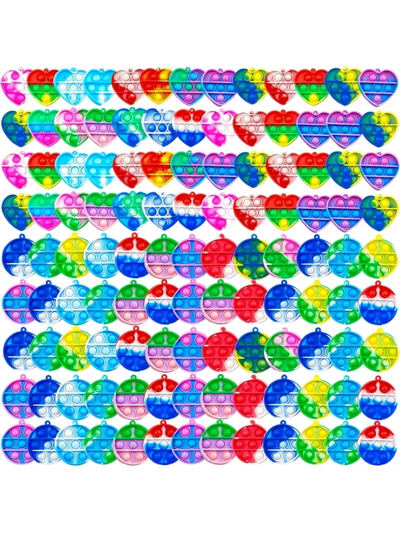100 Bubble Fingertip Toys, Round Heart-Shaped Bubble Keychain Toy Set, Fingertip Toy , Party Gift, Suitable as a Gift for Children(Random)