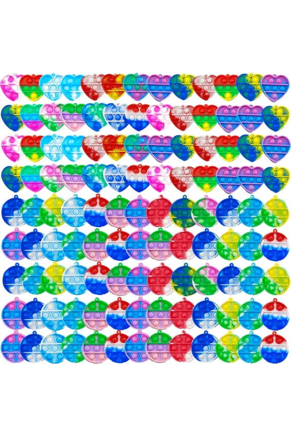 100 Pieces Pop Mini Fidget Toys, Round Heart Shaped Pop Keychain Bubble Toy Set, Fidget Toy Set, Easter Party Favors, Can Be Used as Gifts for Kids and Students (Random)