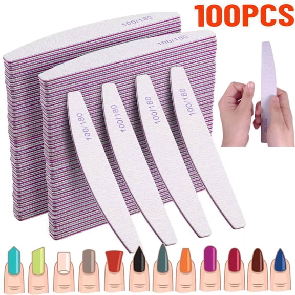 100-Pieces Professional Nail File 100/180 Grit Double Sided Washable Nail Files Manicure Tools, Fingernail Files Emery Emory Boards for All Nails
