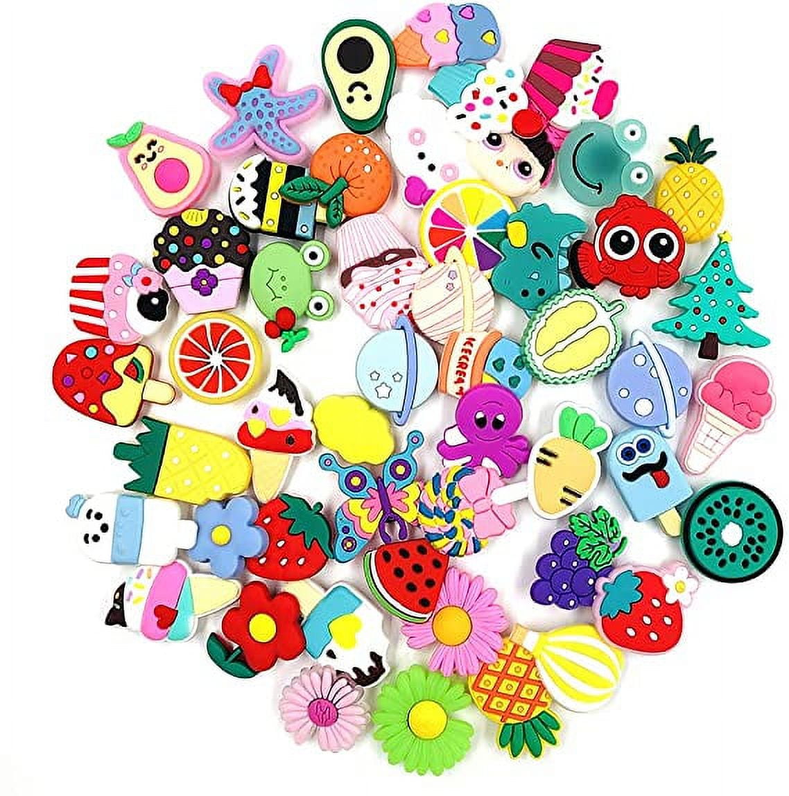 100 Pieces Random Shoes Charms, DaKuan PVC Different shapes Shoe Charms for Shoe Decoration Party Gift