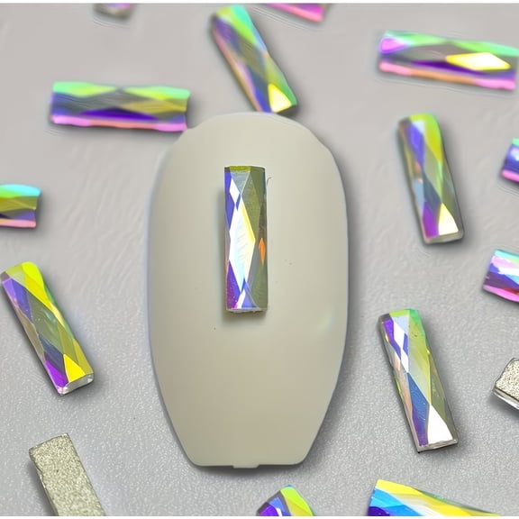 100 Pieces Rectangular AB Color Gemstones for Nails, Flat Bottom Crystal Rhinestones for DIY and Salon Manicure, Sparkling Accessories for Halloween and Christmas Nail Art Decorations