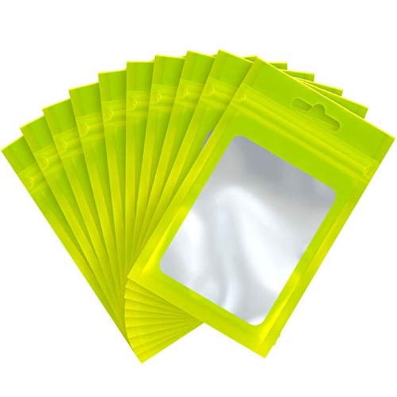 100 Pieces Resealable Mylar Food Storage Bags with Clear Window Coffee Beans Packaging Pouch for Food Self Sealing Storage Supplies (Black, 3 x 4.7 Inch) - green