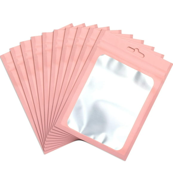 100 Pieces Resealable Mylar Food Storage Bags with Clear Window Coffee Beans Packaging Pouch for Food Self Sealing Storage Supplies (Black, 3 x 4.7 Inch) - pink
