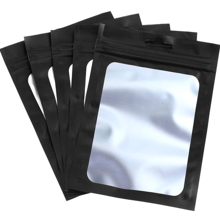 100 Pieces Resealable Mylar Ziplock Food Storage Bags with Clear Window Coffee Beans Packaging Pouch for Food Self Sealing Storage Supplies (Black, 4 x 6 Inch)