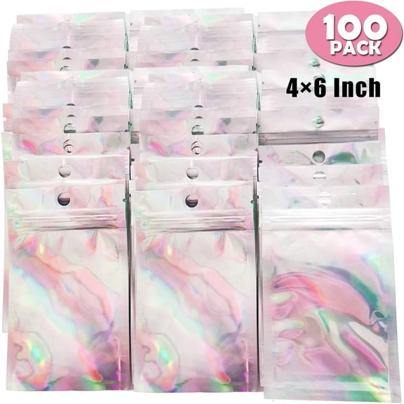 100 Pieces Resealable Smell Proof Bags - 4 x 6 Inches Foil Pouch Bags， Flat Clear Ziplock Food Storage Bags Plastic Packaging Foil Mylar Bags for Party Favor Food Storage