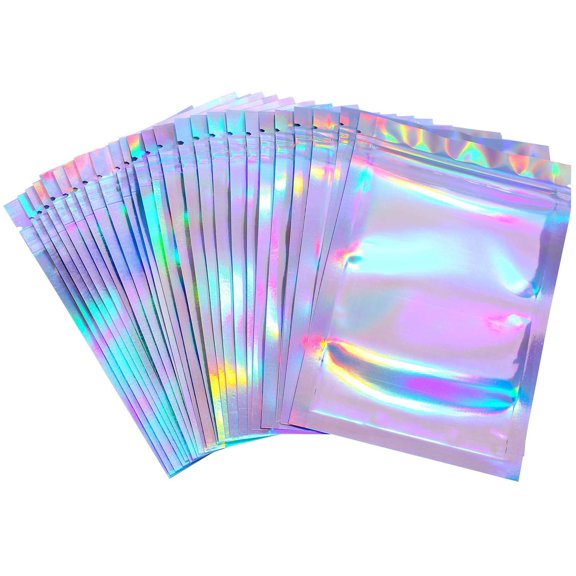 100 Pieces Resealable Smell Proof Bags Foil Pouch Bag Flat Ziplock Bag for Party Favor Food Storage (Holographic Color, 4 x 6 Inches)