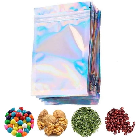 100 Pieces Resealable Smell Proof Bags Foil Zip Lock Bags, with Hanging Hole Aluminum Foil Bags Double-Sided Metallic Foil/Mylar Zip Lock Bags for Food Storage