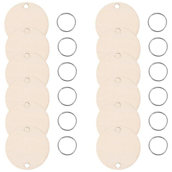 100 Pieces Round Wooden Discs with Holes Birthday Board Tags and 100 Pieces 15 mm Rings for Arts and Crafts (3CM)