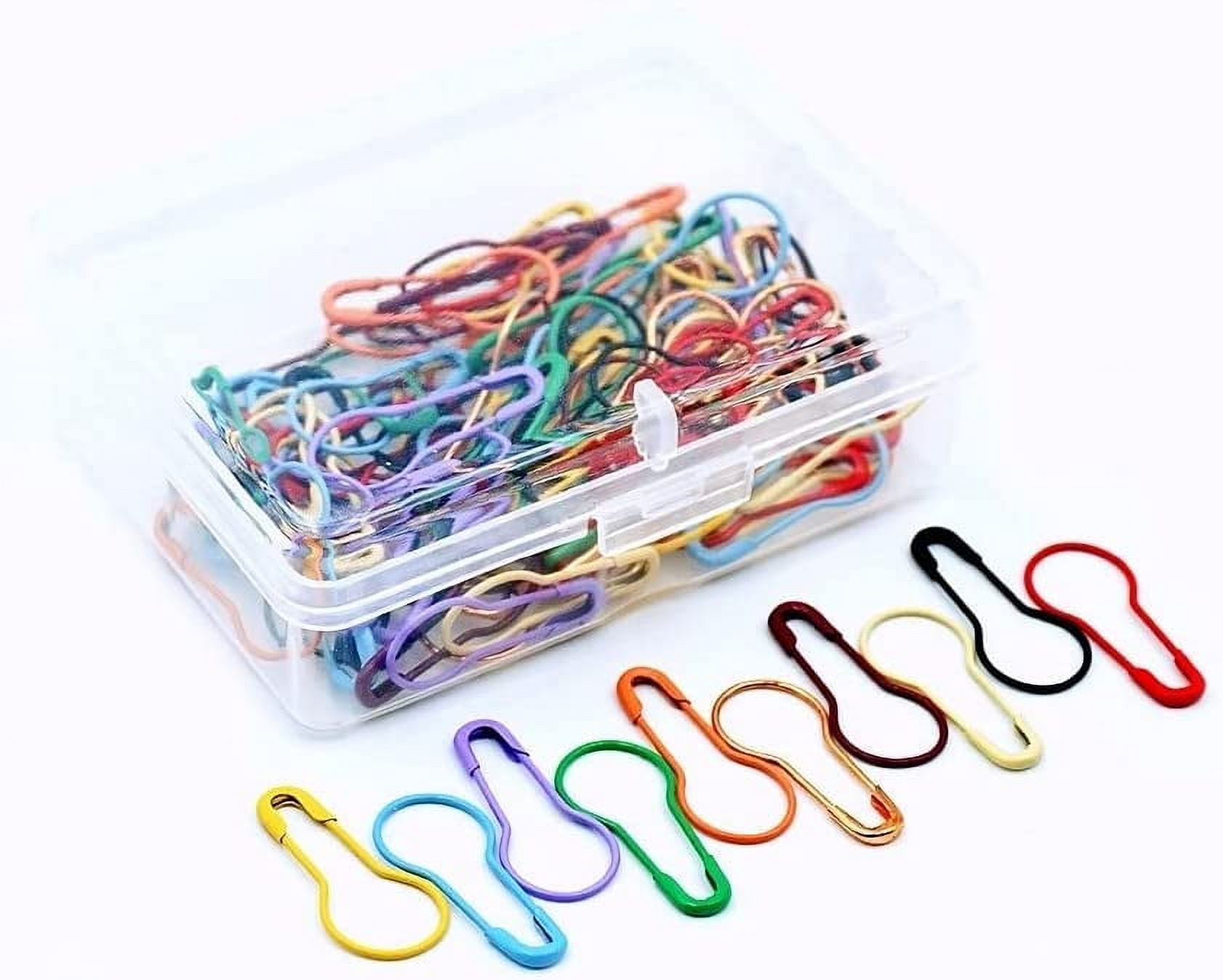 100 Pieces Safety Pins, Bulb Stitch Markers 10 Colors Assorted Metal Calabash Pins Pear Shape Knitting Pins for Crocheting Clothing Tag DIY Craft