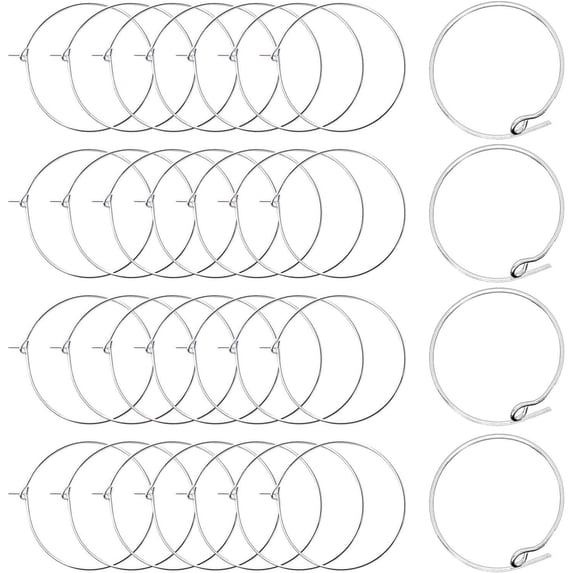 100 Pieces Silver Plated Wine Glass Charm Rings Earring Hoops 25mm