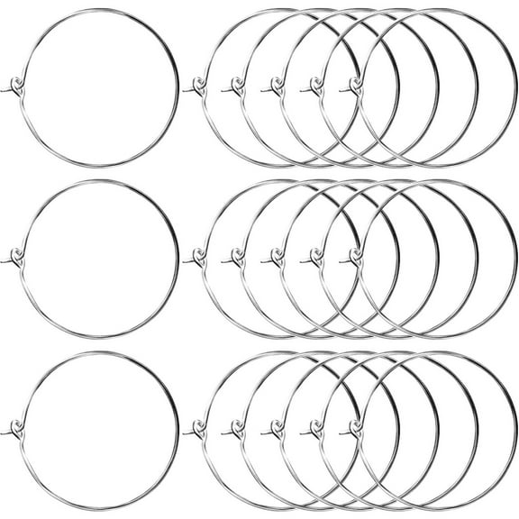 100 Pieces Silver Wine Glass Charm Rings Earring Hoops 30mm