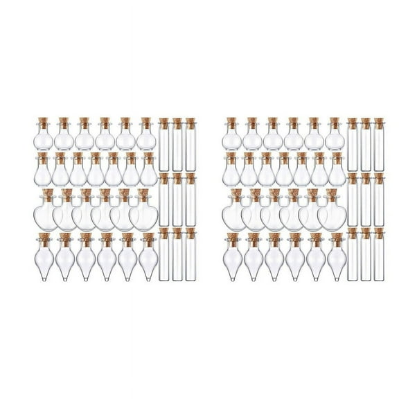100 Pieces Small Mini Glass Jars Bottles with Cork Stoppers 5 Shapes Tiny Wishing Drifting Bottle Crafts DIY Projects