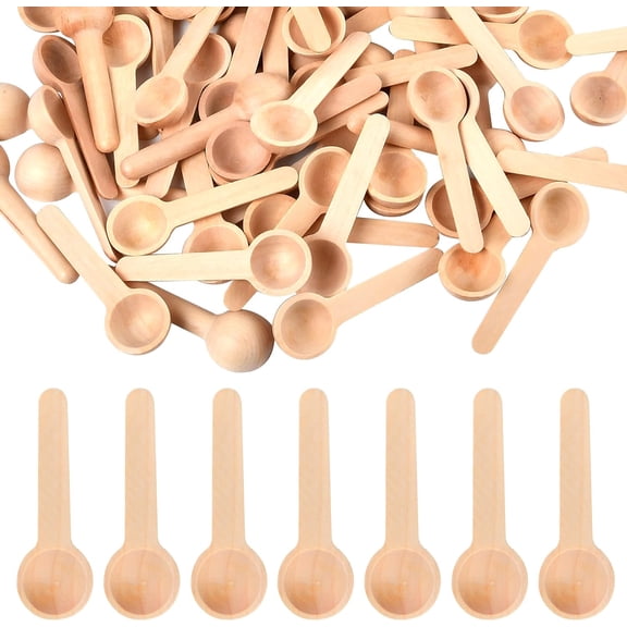 100 Pieces Small Wooden Spoons, 2.9 Inch Mini Natural Wooden Scoops Tiny Tasting Spoons for Spice Jars Coffee Condiment Honey Teas Sugar Kitchen Cooking