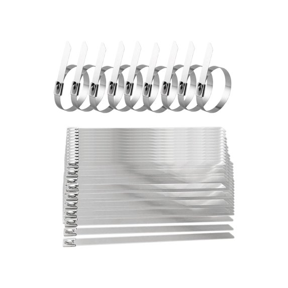 100 Pieces Stainless Steel Cable Tie Reusable Cable Holder Durable Lightweight Self Locking for School Indoor Outdoor Garden Accessories 4.6mmx300mm
