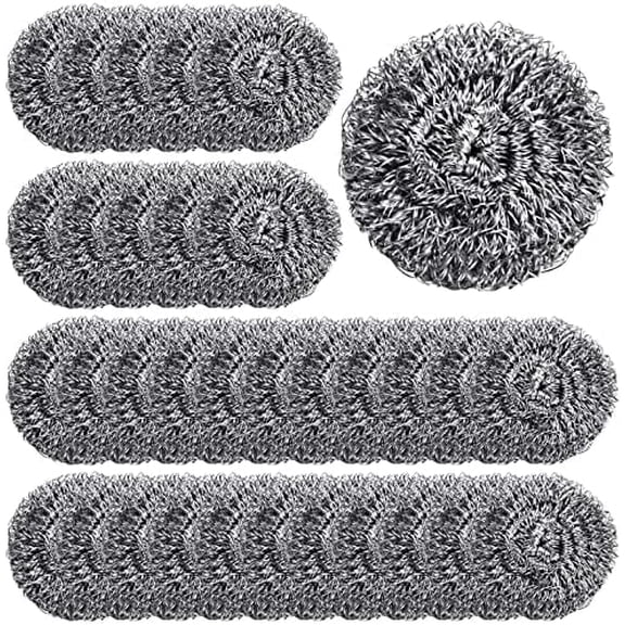 100 Pieces Stainless Steel Scrubber Bulk Steel Wool Scrubber Metal Sponge Wire Scouring Pad Heavy Duty Clean Dish Pot Pan and Oven for Kitchen, Bathrooms, and More