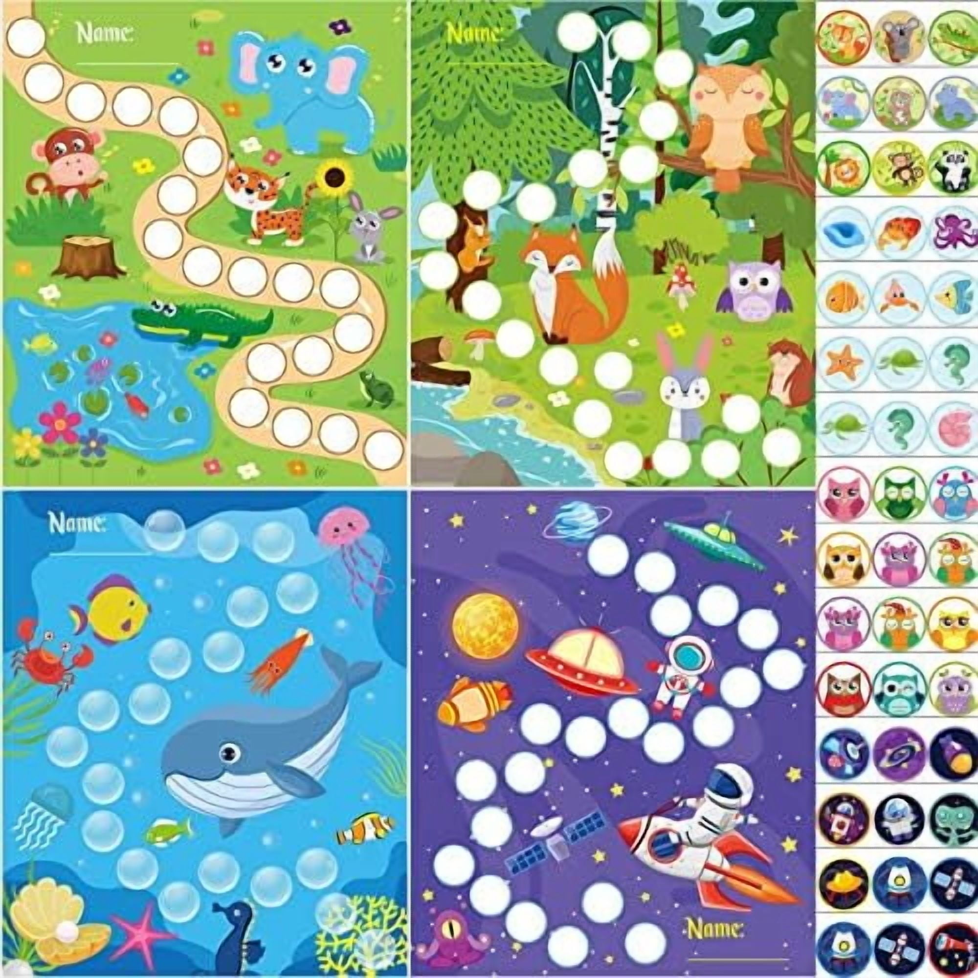 100 Pieces Sticker Charts for Kids Incentives Reward Chart for Kids Behavior in 4 Designs with 2160 Mini Animal Stickers Dry Erase Chore Chart for Classroom Teaching or Home Using$$Office